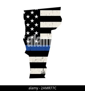 Una bandiera di sostegno della polizia nella forma dello stato di illustrazione del Vermont. Vector EPS 10 disponibile. Foto Stock