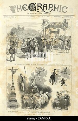 FrontPage of the Graphic Illustrated Newspaper, 1886, Pantomine al Drury Lane Theatre e Circus a Covent Garden Foto Stock