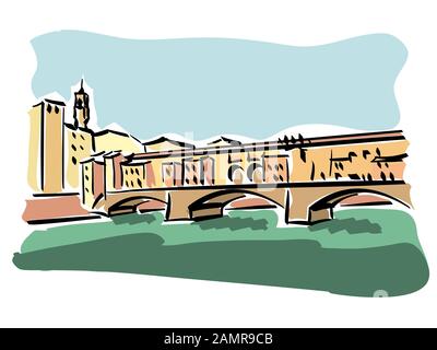 Illustrazione del Ponte Vecchio a Firenze. Foto Stock