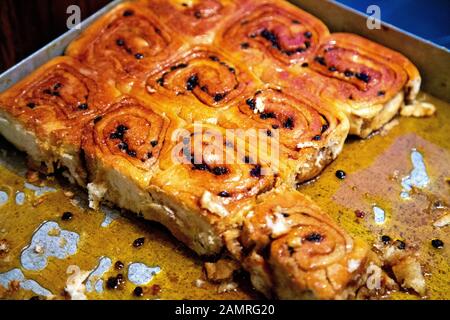 Chelsea Buns al Fitzbillies Cafe, Cambridge, Regno Unito Foto Stock