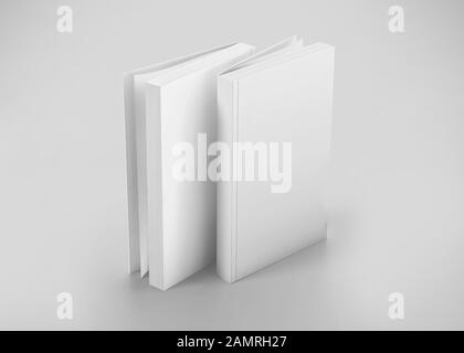 White Soft Cover Book Mockup, notebook Bianco 3D Con Rendering su sfondo grigio chiaro, pronto per il tuo design Foto Stock