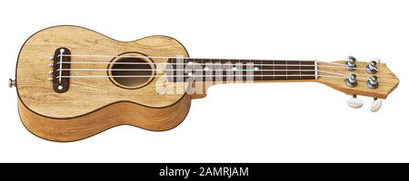 Legno tradizionale soprano ukulele vista Laterale 3D rendering illustrazione isolato su sfondo bianco Foto Stock