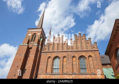 Vista della famosa Cattedrale di Roskilde in Danimarca Foto Stock