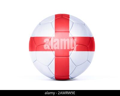 Pallone da calcio o da calcio con i colori della bandiera nazionale inglese concettuale del supporto di squadra in campionati o la Coppa del mondo isolato su bianco Foto Stock