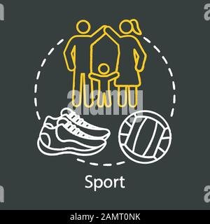 Icona del concetto di gesso sportivo. Famiglia tempo insieme idea. Visita al parco locale. Palestra comunitaria. Gioca a calcio, basket, softball. Vettore isolato Illustrazione Vettoriale
