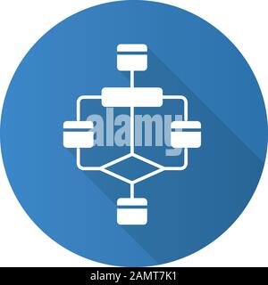 Diagramma di flusso piatto design Long shadow glifo icona. Diagramma. Visualizzazione del processo. Fasi di risoluzione dei problemi. Rappresentazione grafica dell'algoritmo. Progra Illustrazione Vettoriale