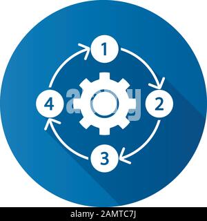 Diagramma di processo flat design long shadow glyph icona. PFD. Foglio Di Lavoro. Mappa di processo continua. Diagramma di flusso della distribuzione. Implementazione del piano passo-passo. M Illustrazione Vettoriale