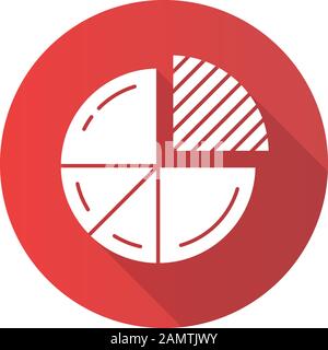 Icona glifo a forma di grafico a torta a forma di piatto a forma di ombra lunga. Cerchio diviso in parti. Diagramma. Grafico statistico circolare. Rappresentazione delle informazioni. Dati vi Illustrazione Vettoriale