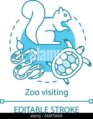 Icona del concetto di visita allo zoo. Famiglia tempo insieme idea sottile linea illustrazione. Parco animale, santuario, menagerie. I bambini imparano a conoscere gli animali. Isola vettoriale Illustrazione Vettoriale