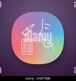Icona dell'app trattamento antiallergico. Uso di farmaci antistaminici. Alleviare i sintomi allergici. Trattamento con pillole e gocce. Interfaccia utente/UX. Web o mobil Illustrazione Vettoriale