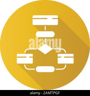 Diagramma di flusso piatto disegno lungo ombra glifo icona. Diagramma Di Flusso. Struttura e interazione degli elementi. Visualizzazione del processo. Fasi di risoluzione dei problemi. Calcolo Illustrazione Vettoriale