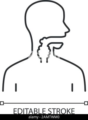 Icona lineare mal di gola. Angina, tonsillite. Sezione superiore del canale alimentare. Tratto gastrointestinale. Illustrazione a linee sottili. Simbolo del contorno. Vect Illustrazione Vettoriale