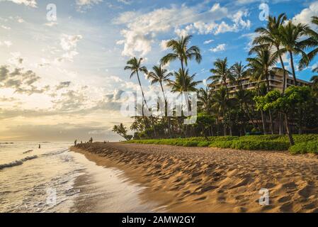 Scenario della spiaggia di Kaanapali di Maui isola, Hawaii Foto Stock