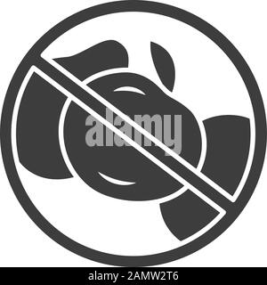 Nessuna icona glifo dieta frutta. Prodotto ad alta fibra e vitamina. Simbolo di silhouette. Fruttosio e cibo senza glucosio. Spazio negativo. Niente carnivore di verdure e Illustrazione Vettoriale