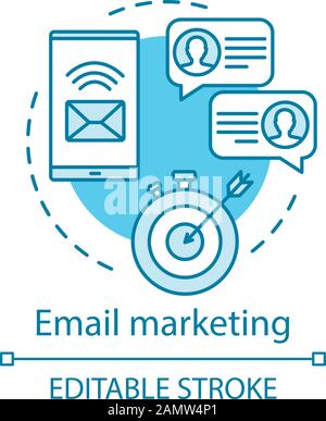 E-mail marketing icona blu concetto. Illustrazione della linea sottile dell'idea tattica di vendita digitale. Strategia aziendale. Invio di e-mail. Promozione del marchio. Vettore è Illustrazione Vettoriale