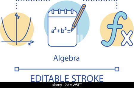 Corsi di algebra, icona del concetto di lezioni. Calcoli avanzati, apprendimento dell'idea algebra avanzata immagine a linea sottile. Formula algebrica. Isolamento del vettore Illustrazione Vettoriale