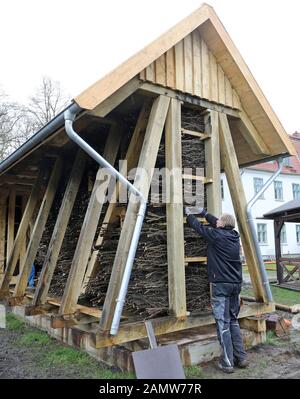 14 gennaio 2020, Mecklenburg-Vorpommern, Bad Sülze: Nel museo del sale sono in corso lavori di costruzione di una nuova casa di laurea. Il modello per questo è il 18th secolo graduazioni case in città, che sono stati utilizzati per rinforzare il 5,4 per cento salamoia dal suolo ad un 23 per cento salamoia, che è stato poi bollito per l'estrazione del sale. La piccola città di Bad Sülze fu un importante fornitore di sale a nord-est fino al 1906. Foto: Bernd Wüstneck/dpa-Zentralbild/dpa Foto Stock