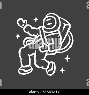 Icona del gesso astronauta. Spaceman. esplora spazio. Cosmonaut nello spazio esterno. Membro equipaggio di veicolo spaziale. Uomo in tuta spaziale. Missione cosmica. Viaggio explora Illustrazione Vettoriale