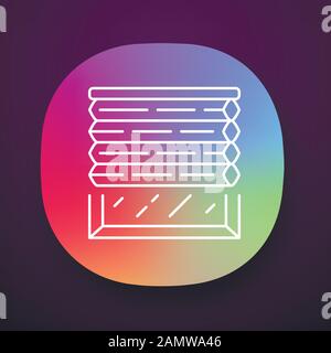 Icona dell'app tonalità cellulare. Tendine parasole. Camera oscura jalousie motorizzato. Ufficio, cucina, arredamento interno camera da letto. Interfaccia utente/UX. Web o. Illustrazione Vettoriale