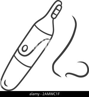Icona lineare del rifinitore per peli del naso. Procedura igienica per la rimozione dei peli. Dispositivo di bellezza per uso domestico. Illustrazione a linee sottili. Simbolo del contorno. Vettore isolato o Illustrazione Vettoriale