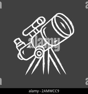 Icona del gessetto telescopico. Strumento ottico per osservazione a stella. Luna, esplorazione dei pianeti. Spyglass su treppiede. Astronomia, astrofisica, astrologia. Isol Illustrazione Vettoriale