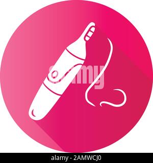 Rifinitore per peli del naso, design piatto, icona glifo a forma di ombra lunga. Procedura igienica per la rimozione dei peli. Dispositivo di bellezza per uso domestico. Igiene personale. Bellezza elettrica Illustrazione Vettoriale