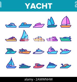 Yacht Marine Transport Collection icone Set Vector Illustrazione Vettoriale