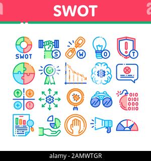 Icone Di Raccolta Della Strategia Di Analisi Swot Set Vector Illustrazione Vettoriale