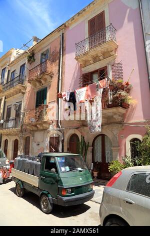 Case del centro storico di Ortigia, Siracusa, Sicilia, Italia, Foto Stock
