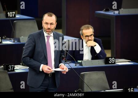 15 gennaio 2020, Francia, Straßburg: Il presidente del gruppo PPE, Manfred Weber (CSU), parlerà nella camera plenaria del Parlamento europeo. Foto: Philipp von Ditfurth/dpa Foto Stock