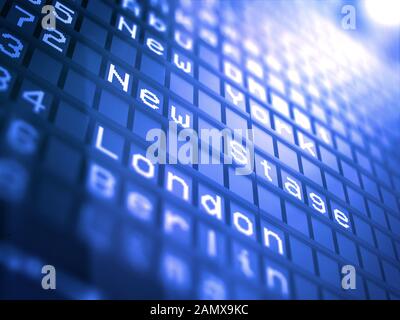 NUOVA FASE. Lavagna A Fogli Mobili Airport Con Nuova Fase - Concetto Motivazionale. Primo piano. Rendering 3D. Foto Stock