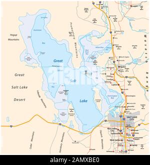 Mappa del grande lago di sale e la città del lago di sale nello stato dello utah Illustrazione Vettoriale
