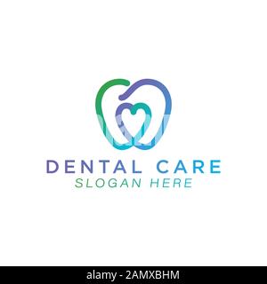Cura dentale e amore. Tecnologia logo idee. Design del logo Inspiration. Illustrazione Vettore Modello. Isolato Su Sfondo Bianco Illustrazione Vettoriale