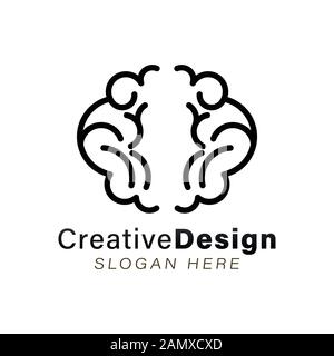 Mono linea cervello. Artificiale logo idee. Design del logo Inspiration. Illustrazione Vettore Modello. Isolato Su Sfondo Bianco Illustrazione Vettoriale