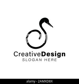 Initial S, Swan logo idee. Design del logo Inspiration. Illustrazione Vettore Modello. Isolato Su Sfondo Bianco Illustrazione Vettoriale