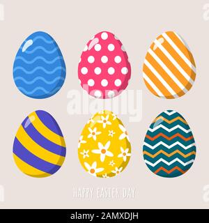 Raccolta di colorate uova di pasqua illustrazione vettore.felice giorno di Pasqua Foto Stock