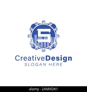 Officina iniziale della lettera , garage, negozio di macchine Moderne idee di Logo. Design del logo Inspiration. Illustrazione Vettore Modello. Isolato Su Backgroun Bianco Illustrazione Vettoriale