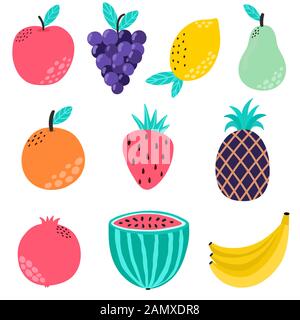 Raccolta di frutta disegnata a mano. Set di elementi isolati Illustrazione Vettoriale