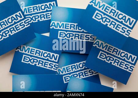 Londra, Regno Unito - Gennaio 15th 2020: Logo American express stampato su carta Foto Stock