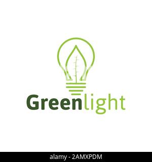 Idee Creative Abstract Green Bulb Leaf Logo. Design del logo Inspiration. Illustrazione Vettore Modello. Isolato Su Sfondo Bianco Illustrazione Vettoriale