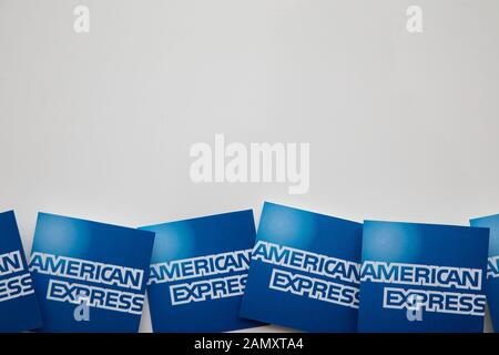 Londra, Regno Unito - Gennaio 15th 2020: Logo American express stampato su carta Foto Stock