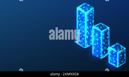 Il grafico cresce. Diagramma Infografico Isometrico. .Abstract struttura mesh a reticolo con bassa struttura Poly. Su sfondo blu scuro. Illustrazione Vettoriale Illustrazione Vettoriale
