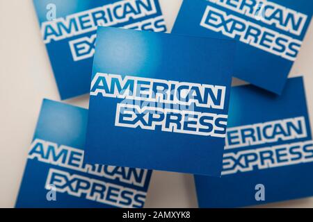 Londra, Regno Unito - Gennaio 15th 2020: Logo American express stampato su carta Foto Stock