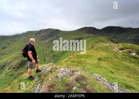 Walker on High Hartsop Dodd Fell, Hartsop villaggio, Kirkstone passo, Lake District National Park, Cumbria, Inghilterra, UK High Hartsop Dodd Fell è uno di questi Foto Stock