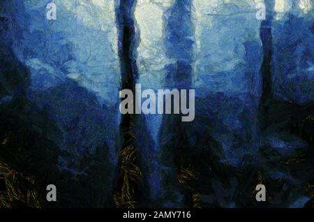 Pittura Digitale. Foresta oscura surreale Foto Stock