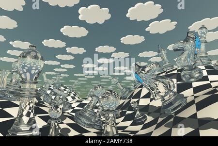 Wonderland. Paesaggio Di Scacchi Surreali Foto Stock