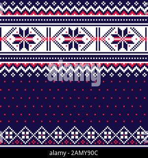 Inverno, Natale Fair Isle stile tradizionale knitwear vettore senza cuciture modello, retro scozzese maglia ripetitivo design con fiocchi di neve Illustrazione Vettoriale