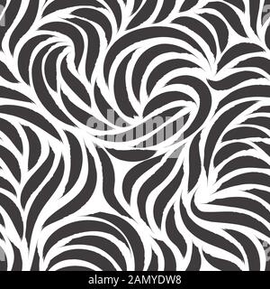 Ripetizione vettoriale uniforme di linee uniformi o tratti di pennello di colore nero. Bianco per la stampa su tessuto, elegante texture monocromatica isolata su bianco Illustrazione Vettoriale