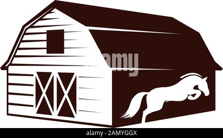 Farm Barn e White Horse, grafica vettoriale elemento di design Illustrazione Vettoriale