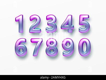 Realistico 3d font oro colore arcobaleno numeri olografici isolato su sfondo bianco. Elemento di design per volantini di auguri per le vacanze, banner Illustrazione Vettoriale